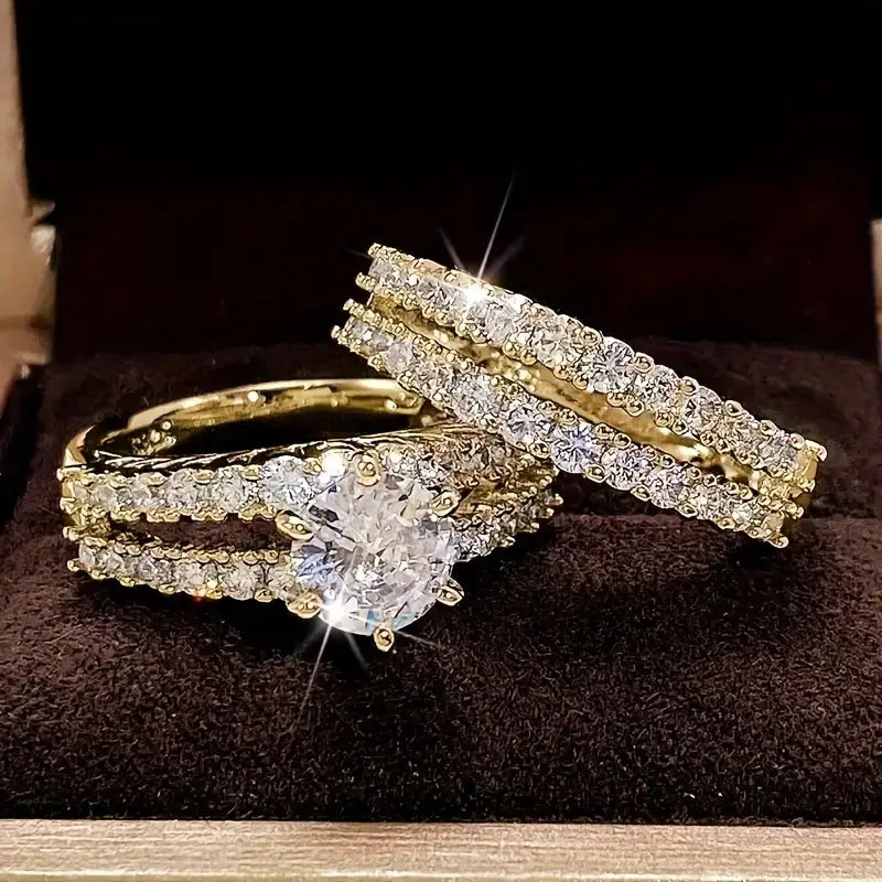 Full Diamond Layered Couple Rings (Luxury Glamorous Multi-Color Style)
