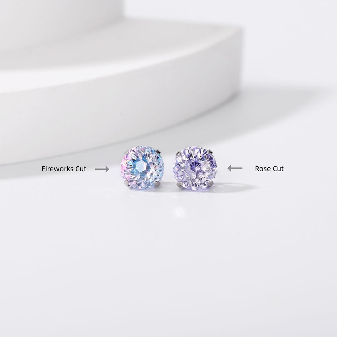 Iridescent Firework Cut Colored Diamond Stud Earrings (Light Luxury Niche Personalized Earrings)