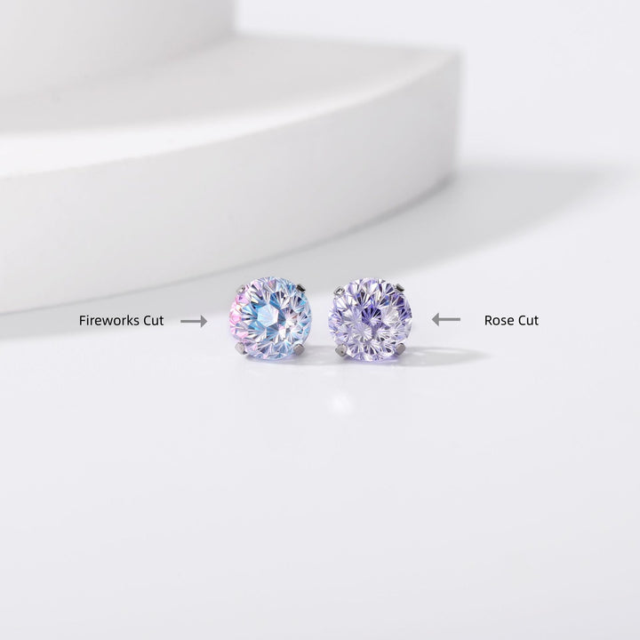 Iridescent Firework Cut Colored Diamond Stud Earrings (Light Luxury Niche Personalized Earrings)