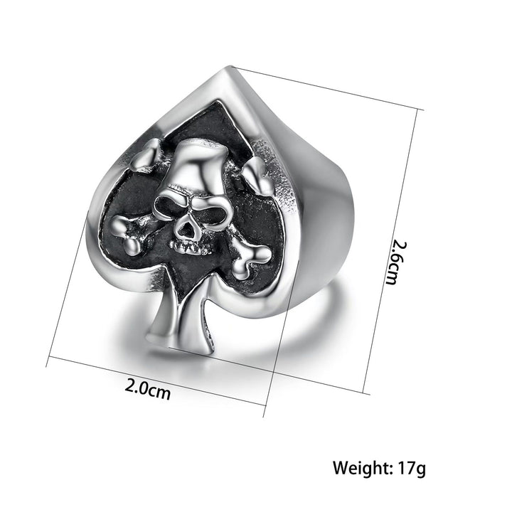 Spade Skull S925 Silver Ring, Vintage Skull & Crossbones Punk Biker Ring