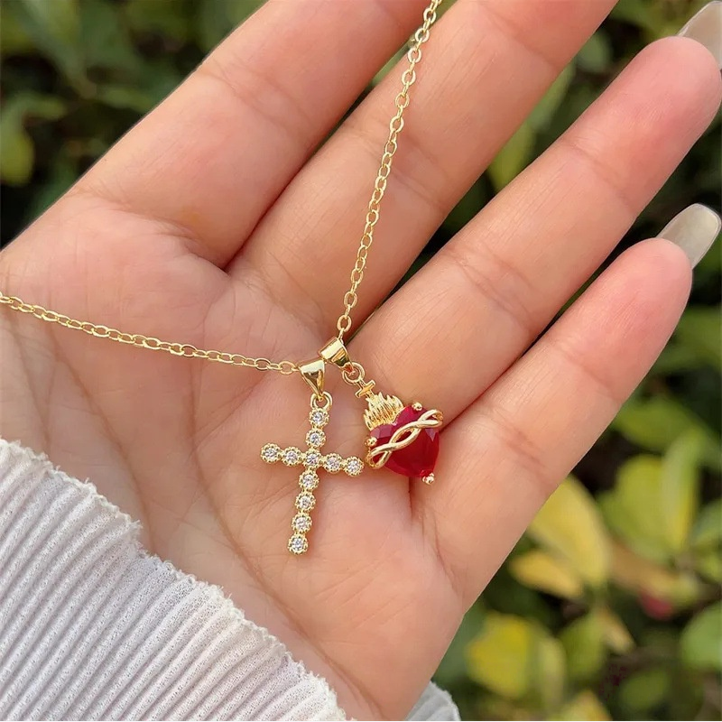 Sweet & Spicy Red Heart Cross Necklace Series (Y2K Grunge Clavicle Chain)