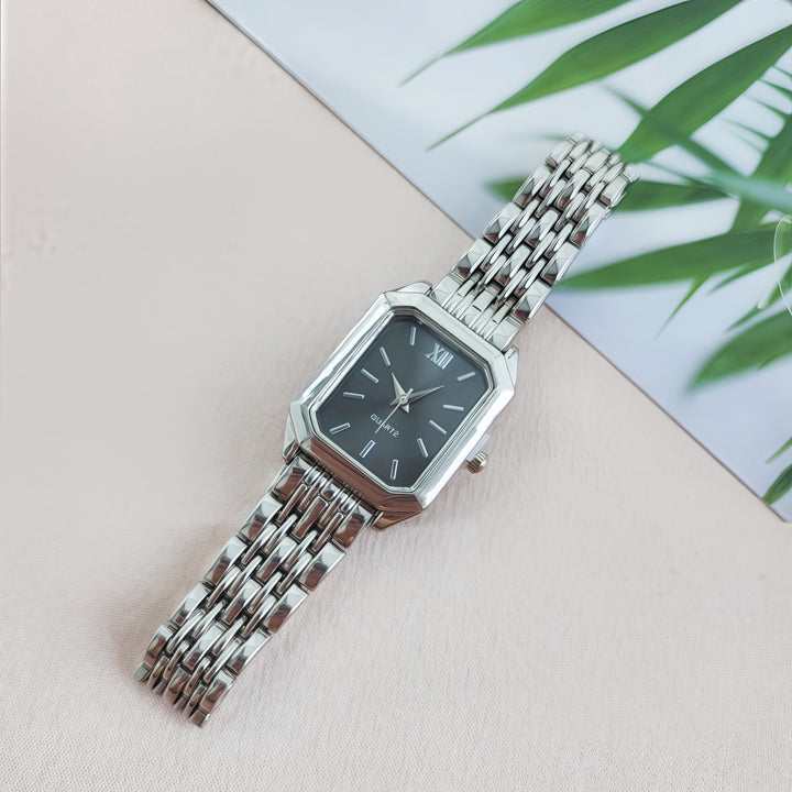 Vintage Rectangular Steel Band Quartz Watch for Women, Multi-Dial Luxury Business Casual Wristwatch