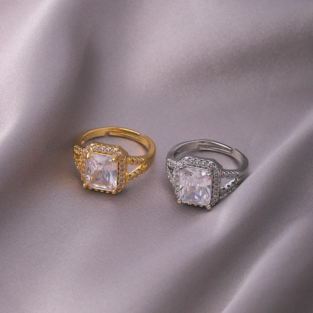 Emerald-Cut Diamond Open Ring (Vintage Luxury Pavé Band)
