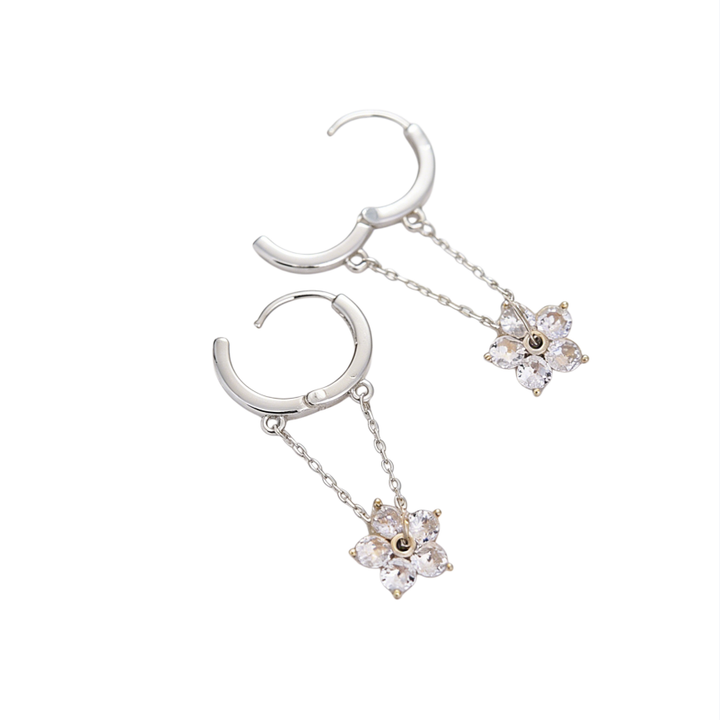 Diamond Flower Drop Huggie Hoop Earrings (2 Colors Delicate Dangle Earrings)
