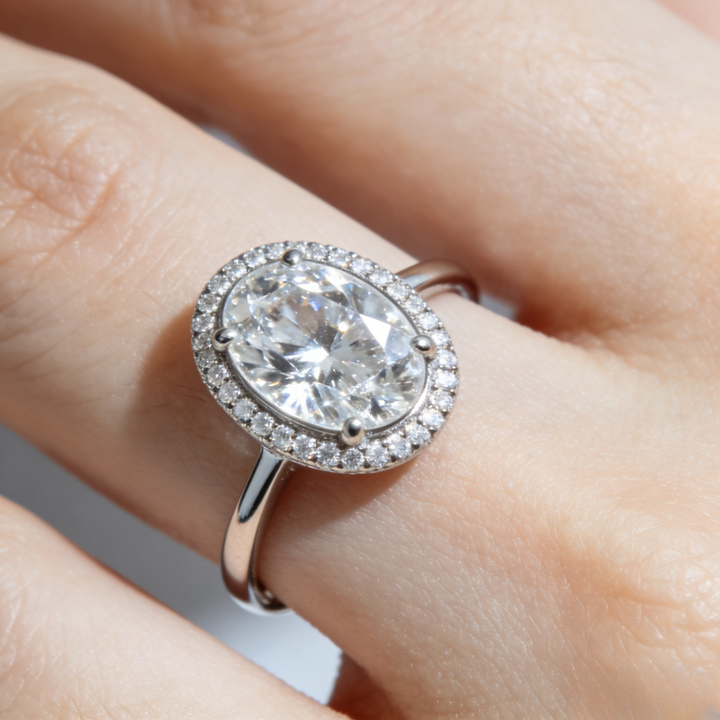 Oval Diamond Halo Ring (Light Luxury, Dynamic & Elegant Style)