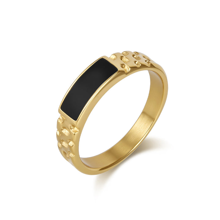 Textured‑Band Black Enamel Statement Ring, 3‑Color Options