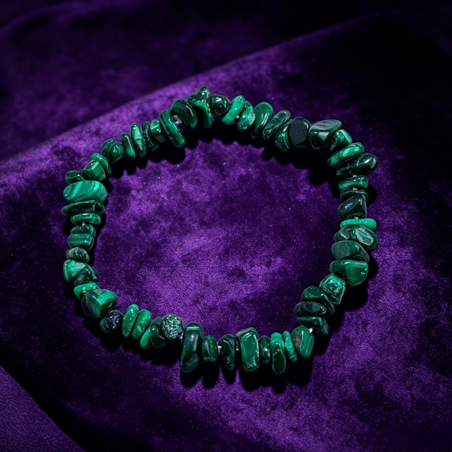 Natural Crystal Chip Stretch Bracelet, Malachite/Aventurine/Amazonite Casual Retro Beaded Bracelet