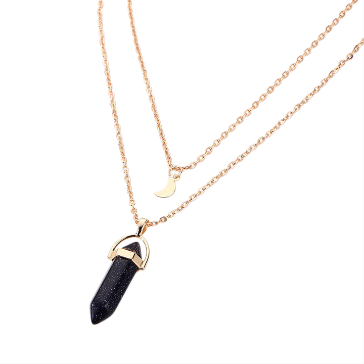 Crystal Point Moon Layered Necklace (Bohemian Gold Tone Clavicle Chain)