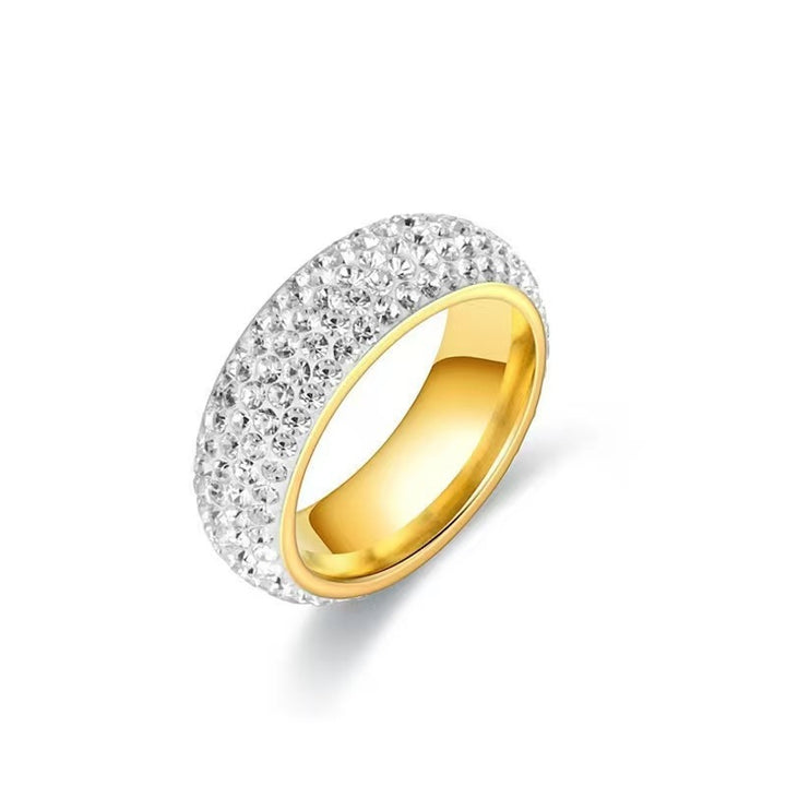 3-Row Paved Diamond Dome S925 Silver Ring, Two-Tone Full Diamond Wide Band