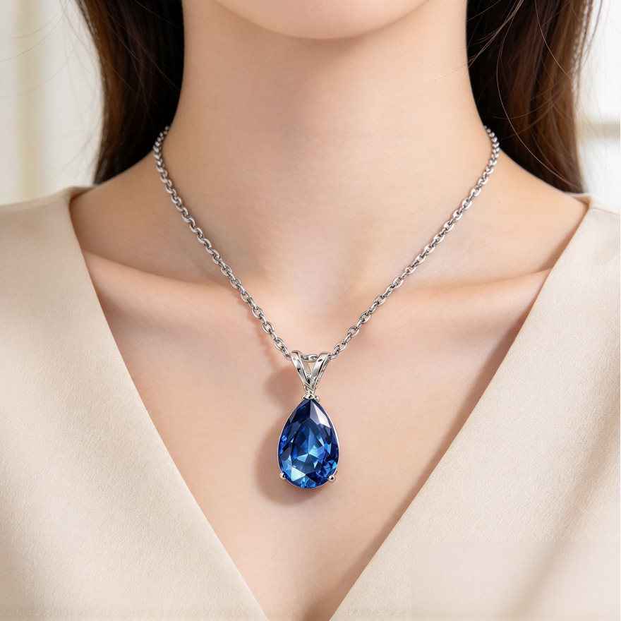 S925 Silver Pear-shaped Teardrop Gemstone Pendant Necklace, Multi-color Luxury Evening Choker