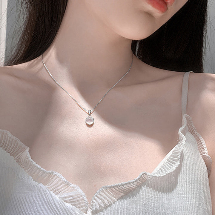 S925 Silver Scalloped Round‑Stone Choker Necklace, Multi‑Gem Pendant