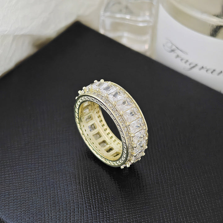 Full Eternity Baguette Cut Diamond Wide Band Ring (2-Tone Luxury Stackable Jewelry)