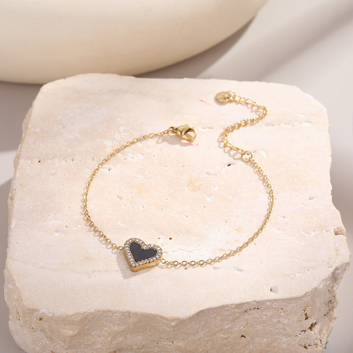 White Shell & Diamond Heart Pendant Necklace & Bracelet Set (Elegant Daily Jewelry Set)