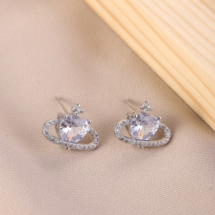 Heart Planet Gemstone Stud Set (Light Luxury Niche Sweet & Cool Earrings)