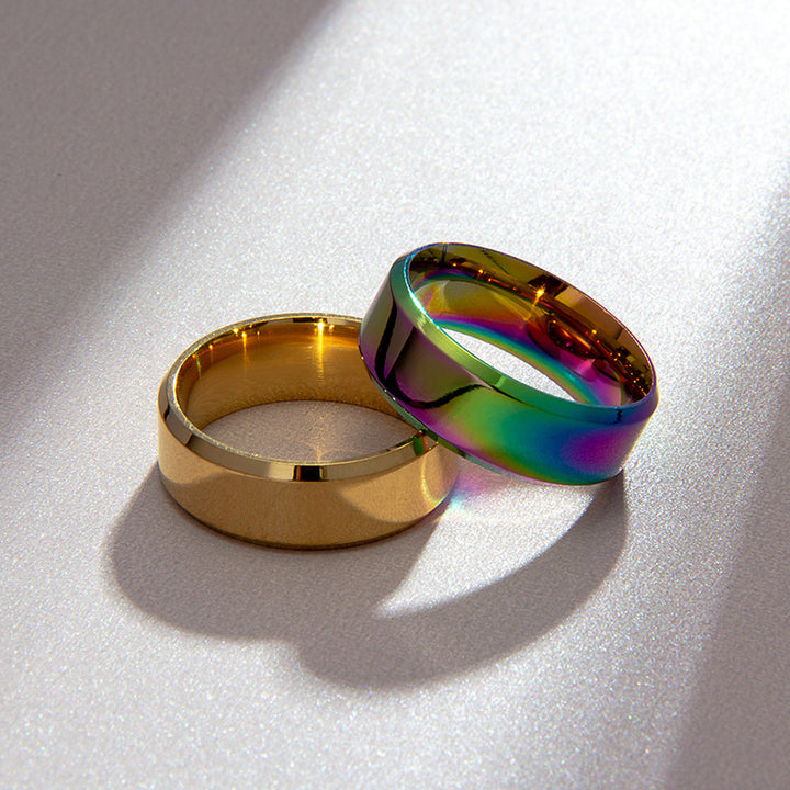 Multi-Color S925 Sivler Flat Band Ring (Unisex Minimalist Statement Band)