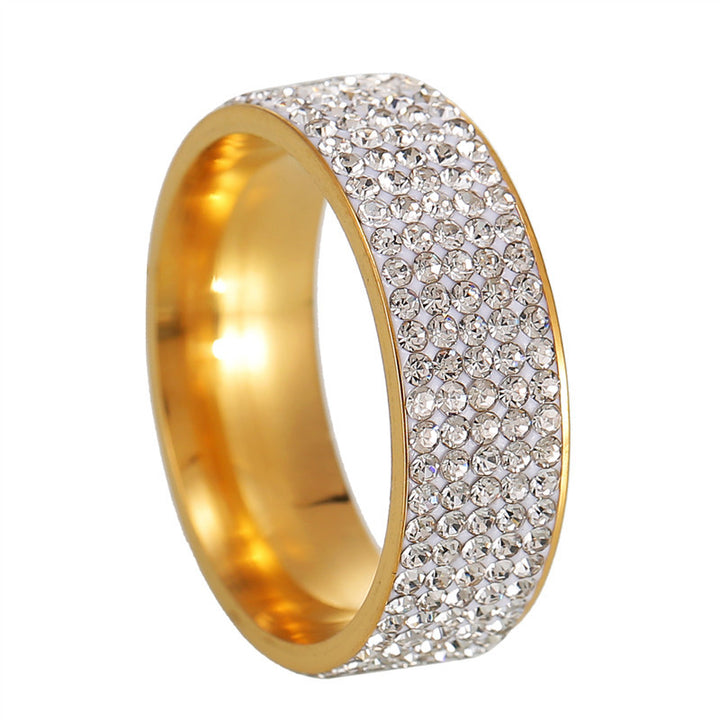 5 Rows Full Paved Diamond Wide Eternity Sterling Silver Ring, Bling Micro Pave Band Gold Silver Unisex Hip Hop Ring