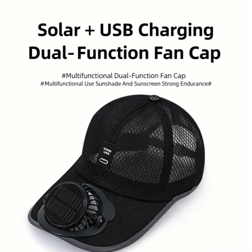 Solar Powered Fan Full Mesh Baseball Cap, Multi-color Outdoor Cooling Sun Hat