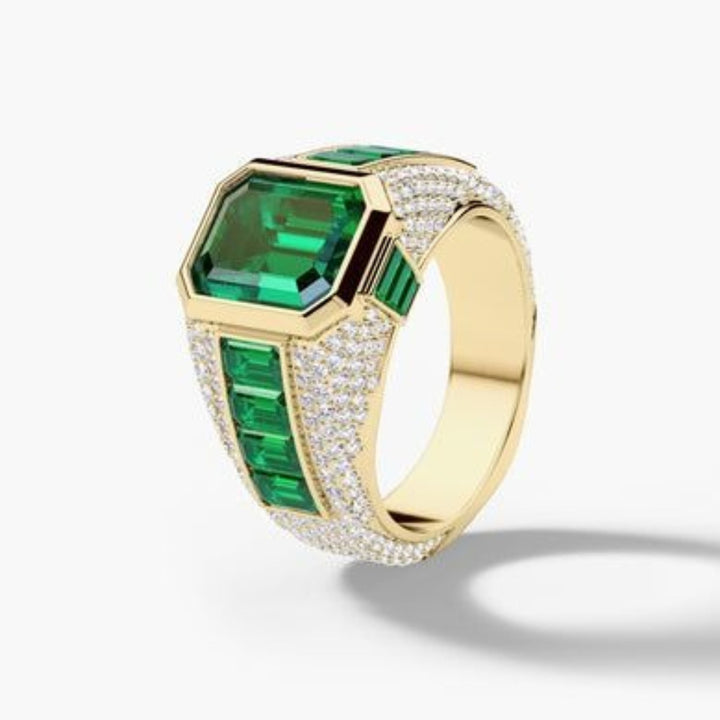 Emerald‑Cut Statement Men’s Signet Ring, Two‑Color Options