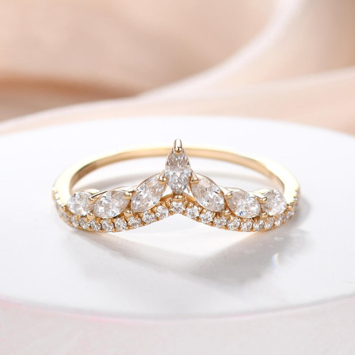 V-Shape Marquise Diamond Hollow Ring, Gold & Silver Tone Luxury Ladder Crystal Slimming Band