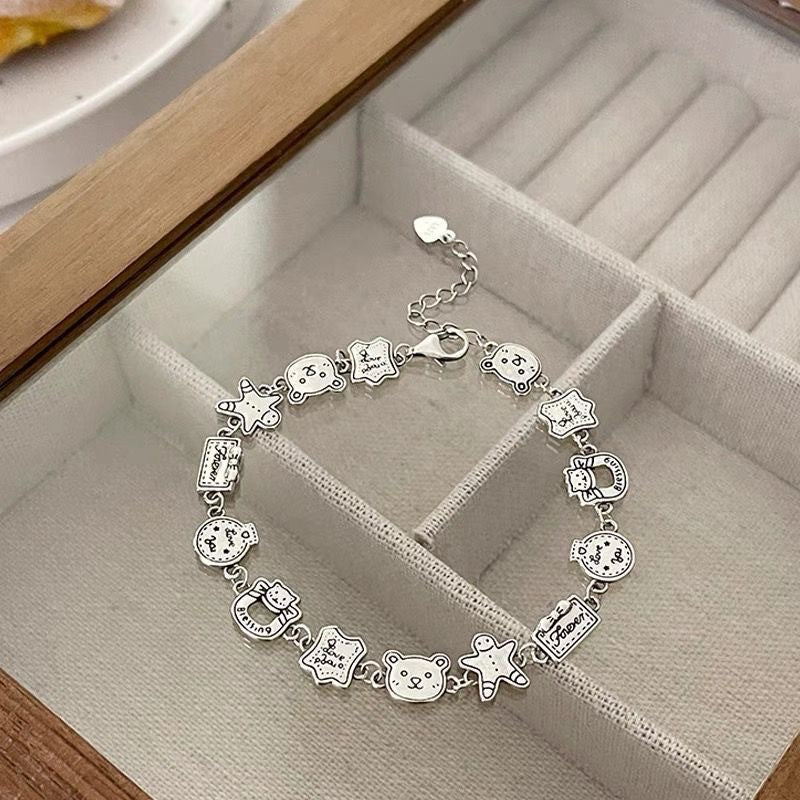 Cute Cartoon Charm Bracelet (Silver Vintage Antiqued Women's Wrist Jewelry)