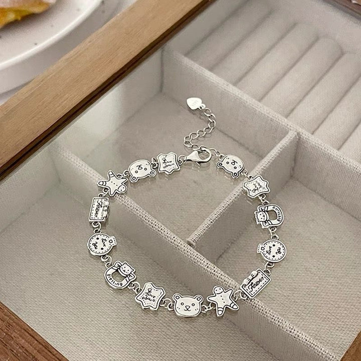 Cute Cartoon Charm Bracelet (Silver Vintage Antiqued Women's Wrist Jewelry)