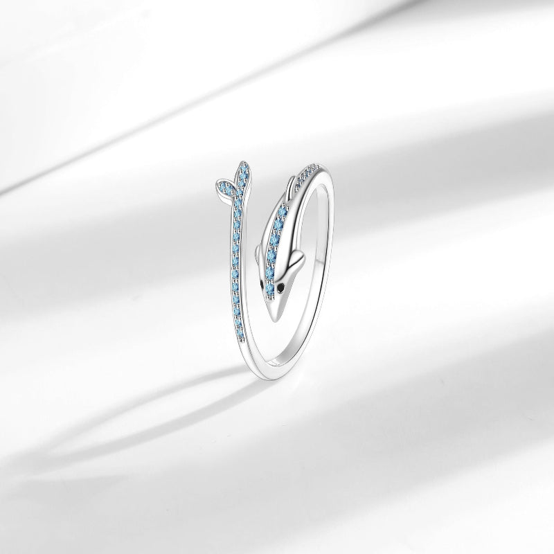 Dolphin diamond Open Ring (2 Colors Ocean-Inspired Band)