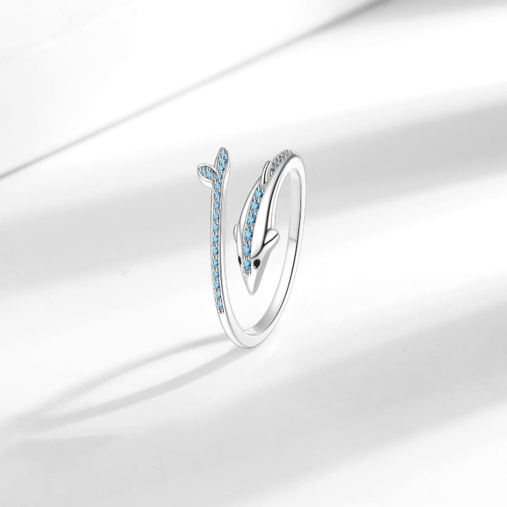Dolphin diamond Open Ring (2 Colors Ocean-Inspired Band)
