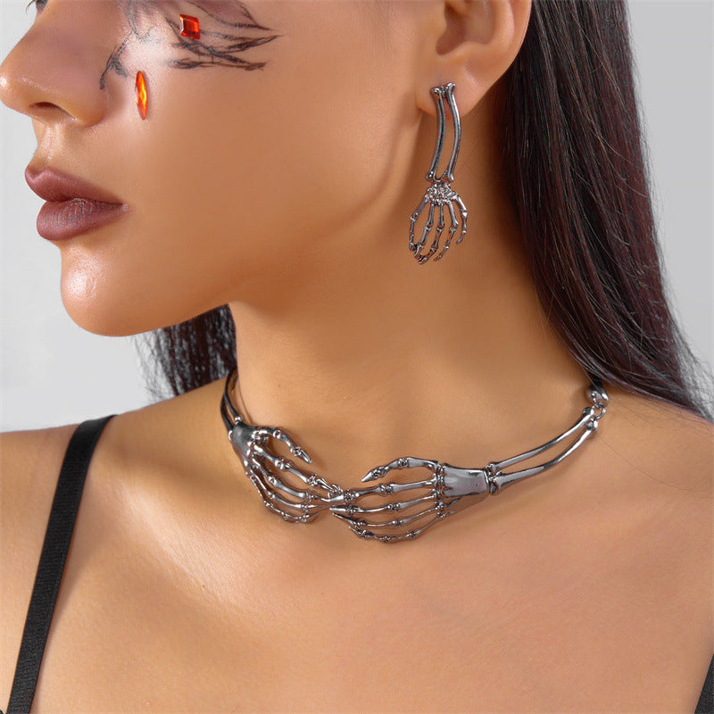 Skeleton Hand Jewelry Set, Necklace & Earrings