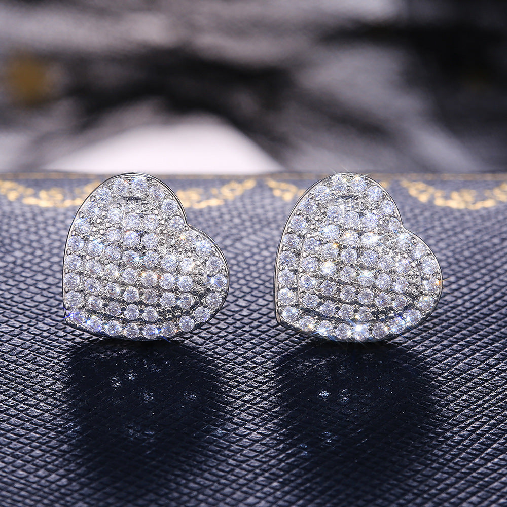 Double Heart Pavé Stud Earrings (Light Luxury Niche Sweet Earrings)
