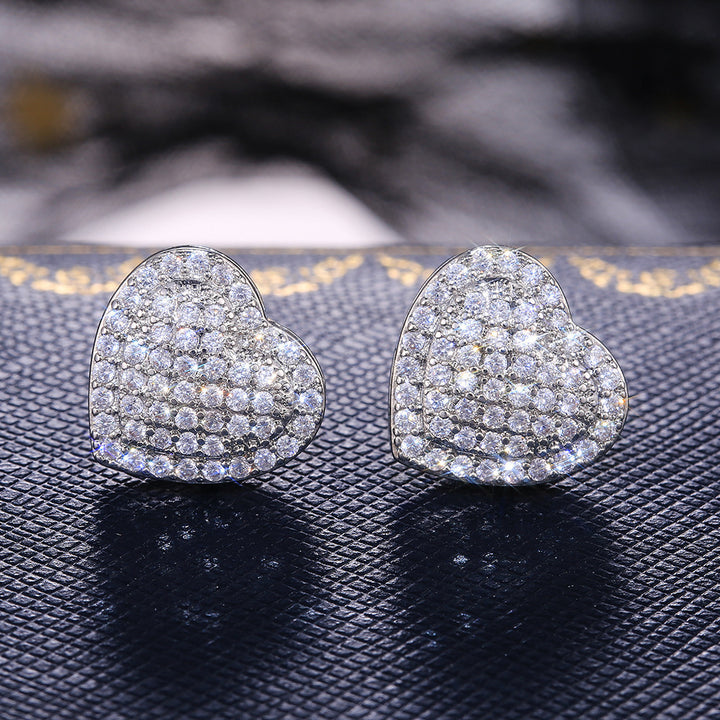 Double Heart Pavé Stud Earrings (Light Luxury Niche Sweet Earrings)