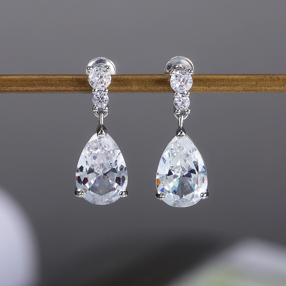 Pear Shaped Teardrop Diamond S925 Silver Drop Earrings, Elegant Long Diamond Dangle Studs Available in Two Colors