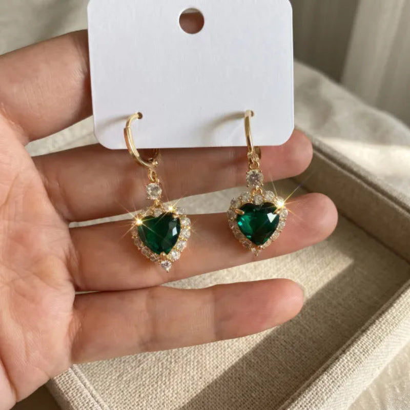 Heart Halo Gem Drop Leverback Earrings