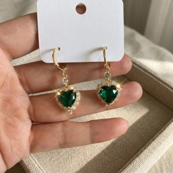 Heart Halo Gem Drop Leverback Earrings
