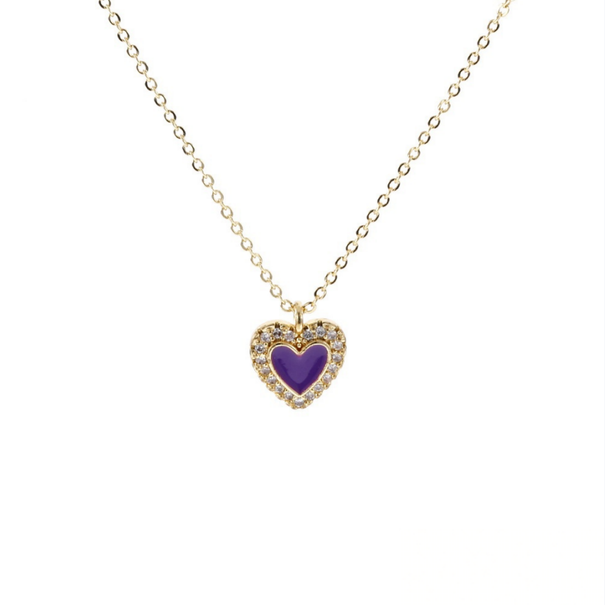 S925 Silver Gold Enamel Heart Halo Pendant Necklace, Multi-color Sweet Heart Choker