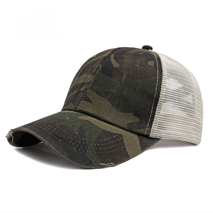 Vintage Distressed Patchwork Mesh Trucker Hat, Breathable Adjustable Curved Brim Baseball Cap for Men & Women