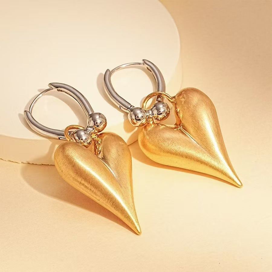 Multi-color Pointed Heart Huggie Earrings, Retro 3D Heart S925 Silver Ear Hoops