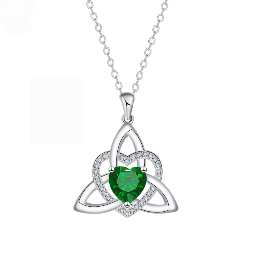 Celtic Knot Heart Birthstone S925 Silver Necklace