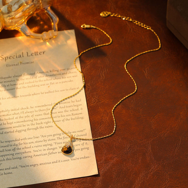 S925 Silver Gourd Gemstone Necklace, Luxury Full Diamond Fu Lu Pendant Turquoise & Tiger Eye Gold Clavicle Chain