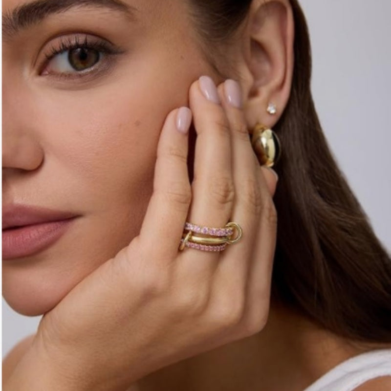3 Linked Interlocked Stacking Ring, Multi-Color Dainty Chain Band For Women