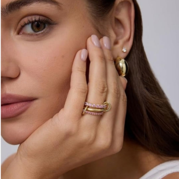3 Linked Interlocked Stacking Ring, Multi-Color Dainty Chain Band For Women