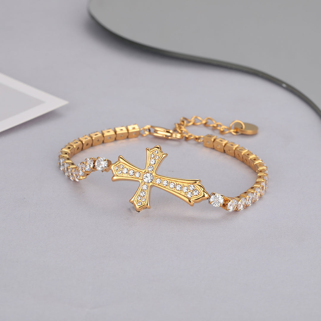 Cross Pavé Tennis Bracelet (2 Colors Delicate Statement Bangle)