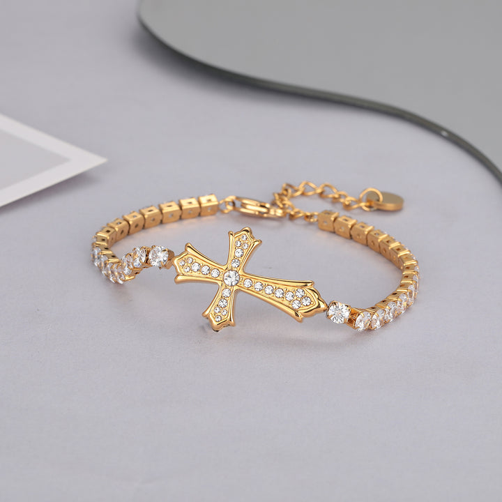 Cross Pavé Tennis Bracelet (2 Colors Delicate Statement Bangle)