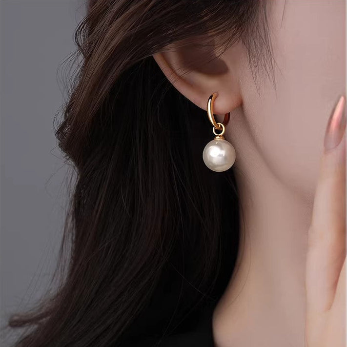 U-Shaped Horseshoe Pearl Hoop Earrings (Minimalist Daily Wear Jewelry)