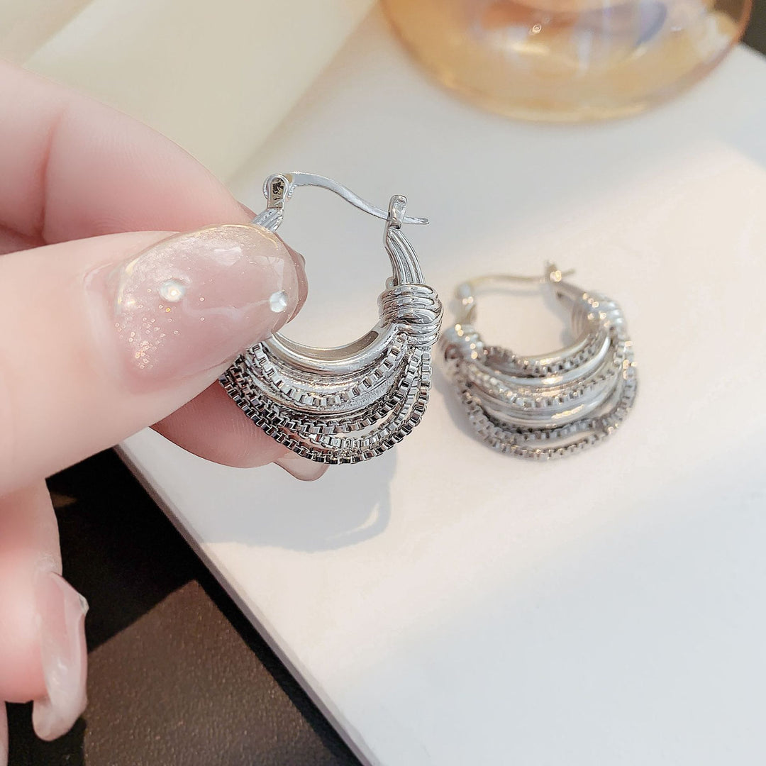 S925 Silver Multi-Layer Tassel Chain Hoop Earrings