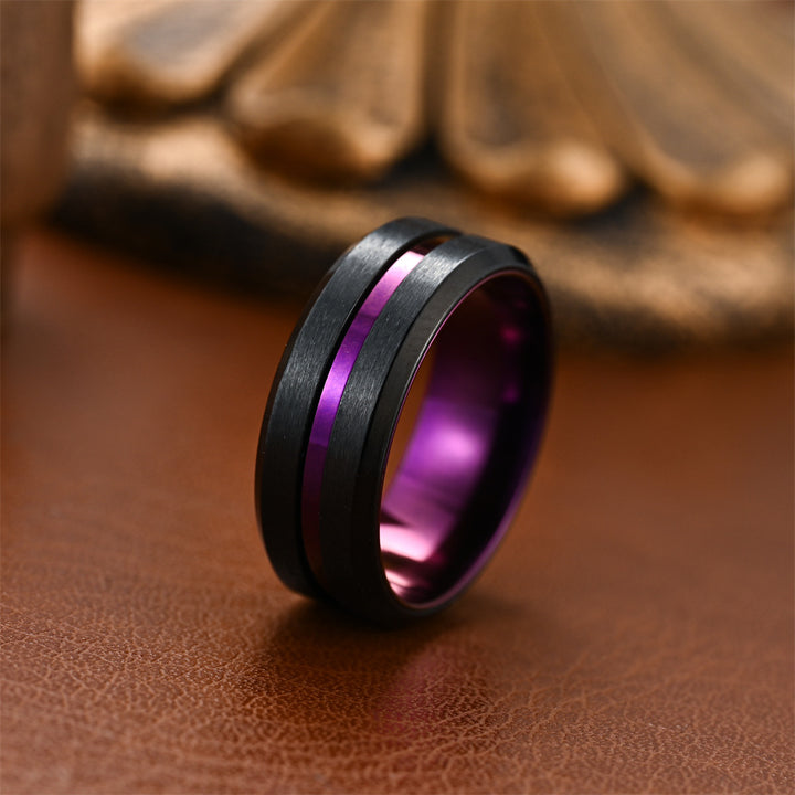 Men's Brushed Groove Color Accent Ring (Multi-Color Unisex Band)
