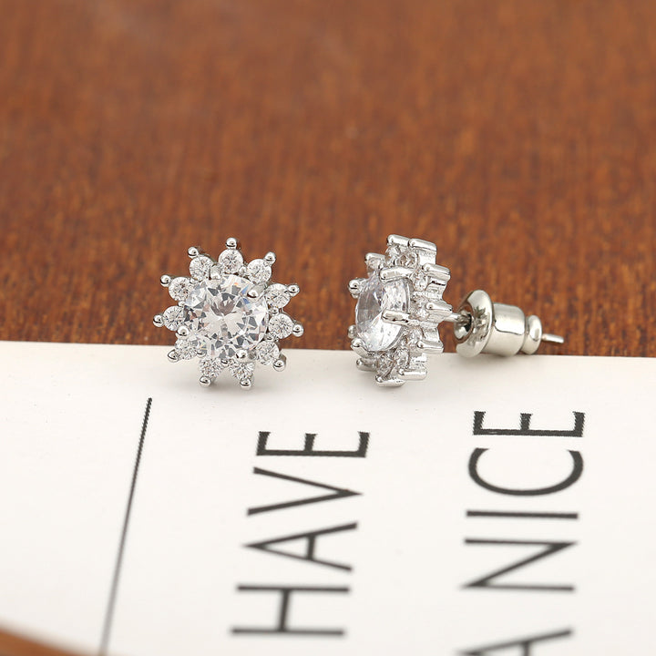 Sunflower Halo Stud Earrings, Two‑Tone Options