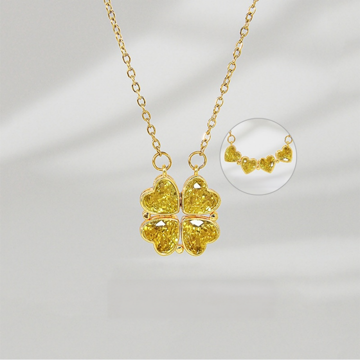 Openable Heart Four-Leaf Clover Diamond Necklace, Multiple Colors, Lucky Choker