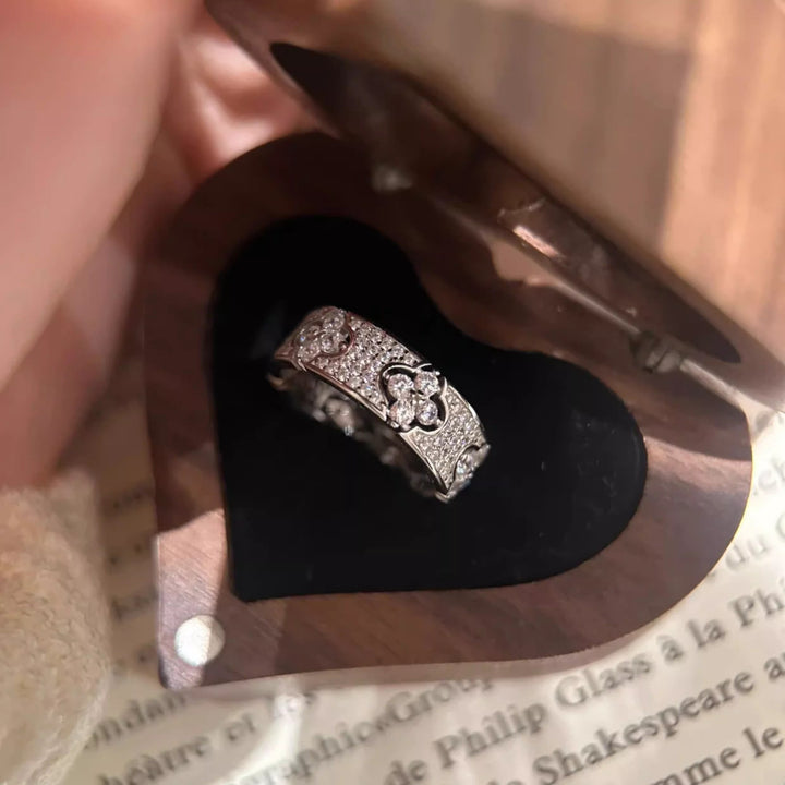 Vintage Paved Diamond Spliced Open Wide Ring, Gold & Silver Luxury Carved Adjustable Band for Women