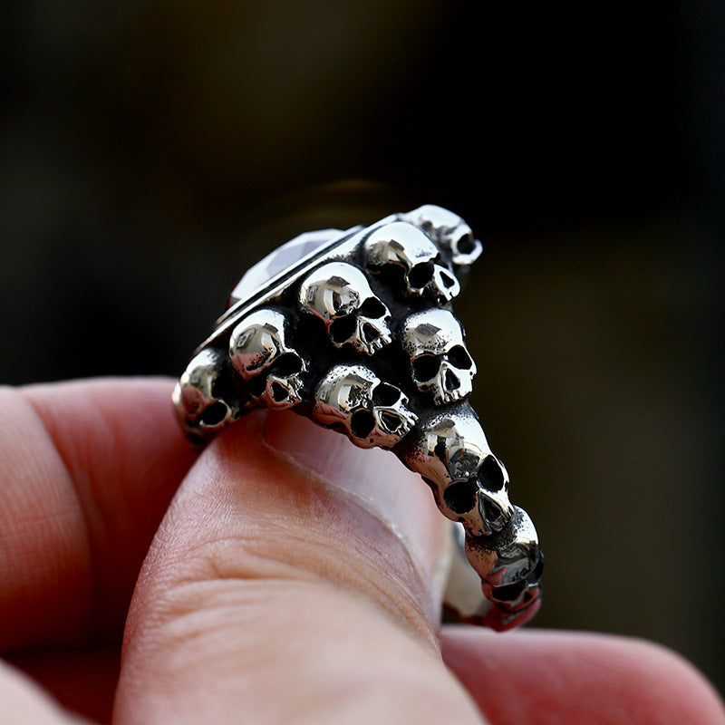Surrounding‑Skull Red Diamond Vintage Ring