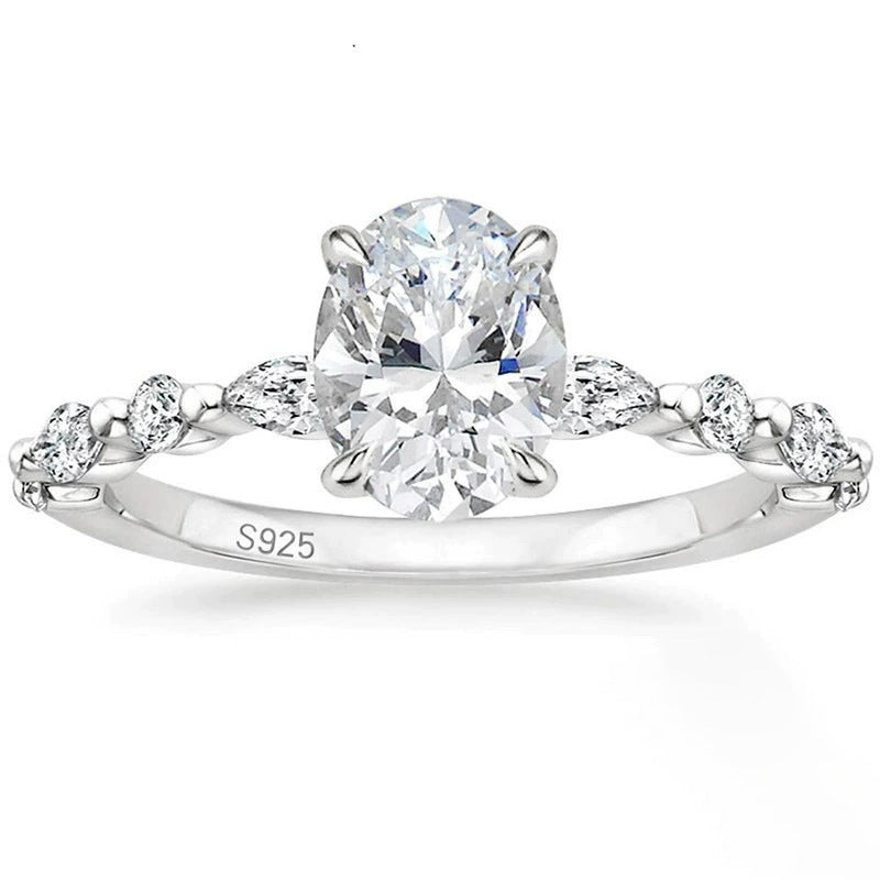 925 Silver Oval 8×10mm 3-Carat 5A Zircon Engagement Ring for Women